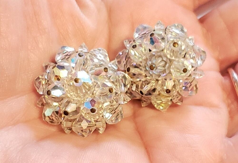 Vintage Laguna Clip On Earrings‎ Clear Glass Crystal Designer Wedding wc-29